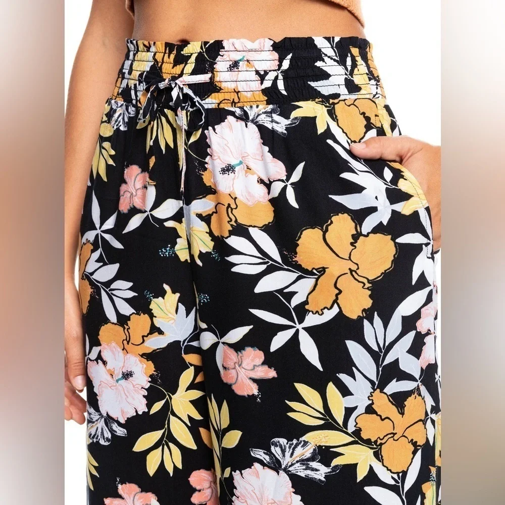 Roxy Rythm Beach Boho Floral Wide Pull On Pants Size Small
